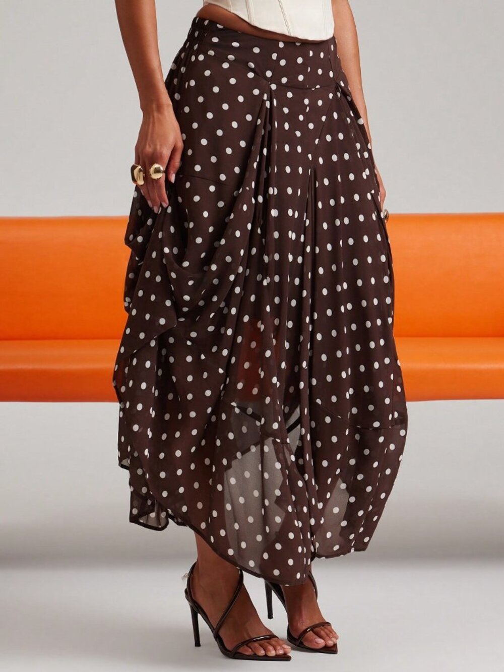 Multicolor Casual Women's Polka Dot Midi Length Asymmetrical Skirt - Picture 7 of 7